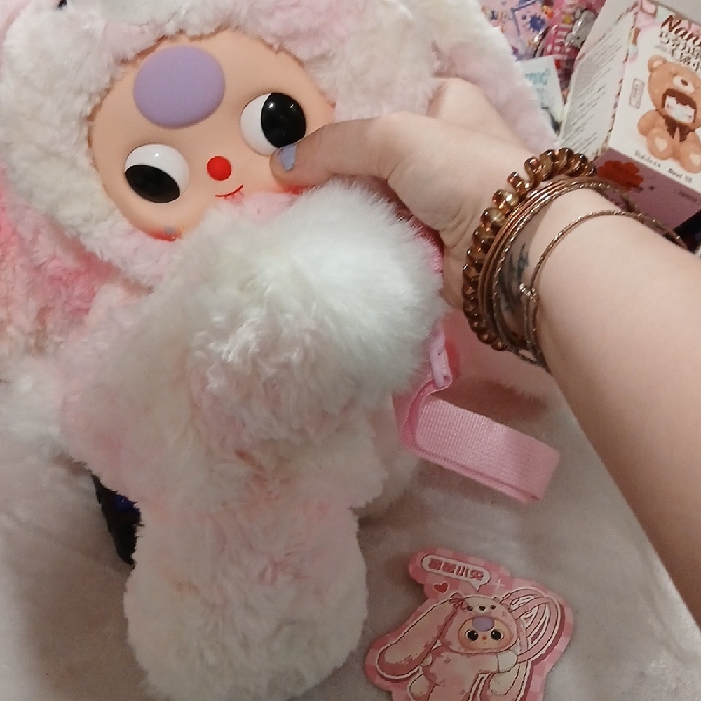 Plush Pink Fuzzy Crossbody Bag with Character Face
